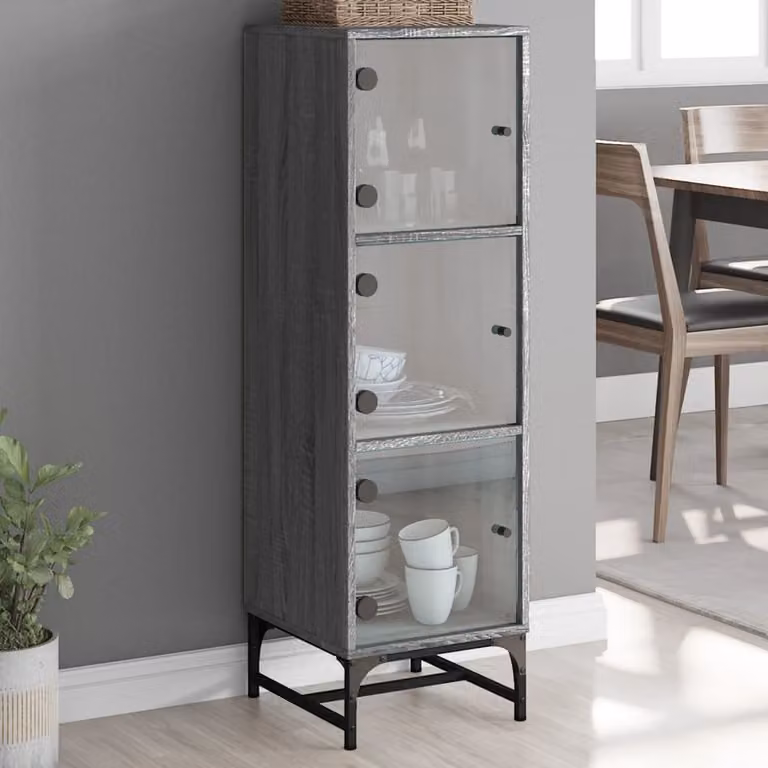 Credenza vidaXL con ante in vetro, colore grigio Sonoma, L 120 x P 37 x H 35 cm