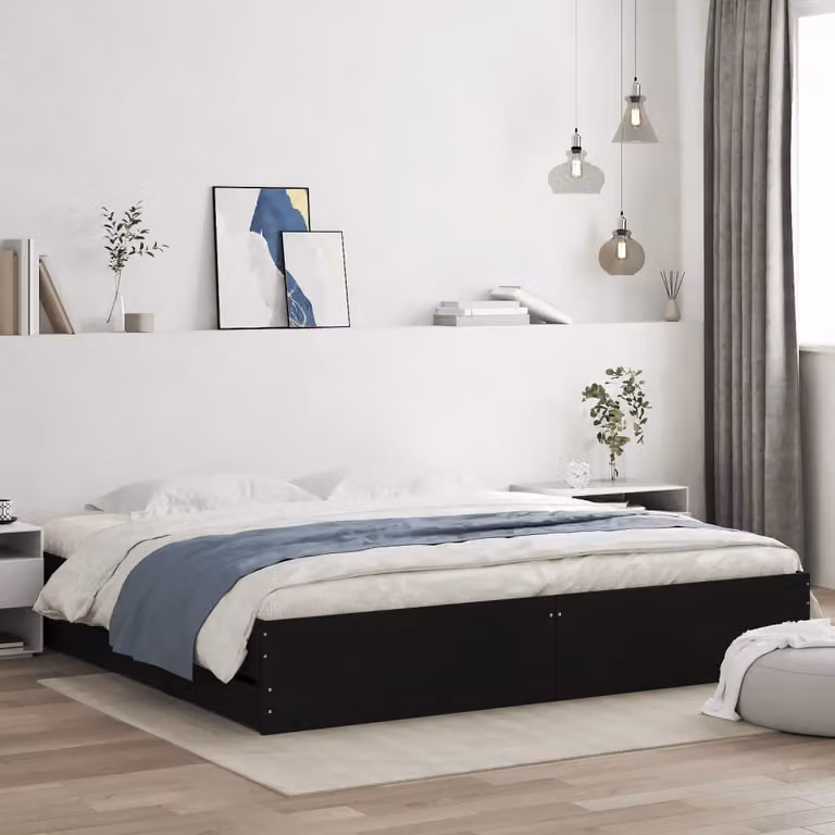vidaXL Giroletto con Cassetti Nero in Legno Multistrato L/P/H: 180 x 200 x 33 cm