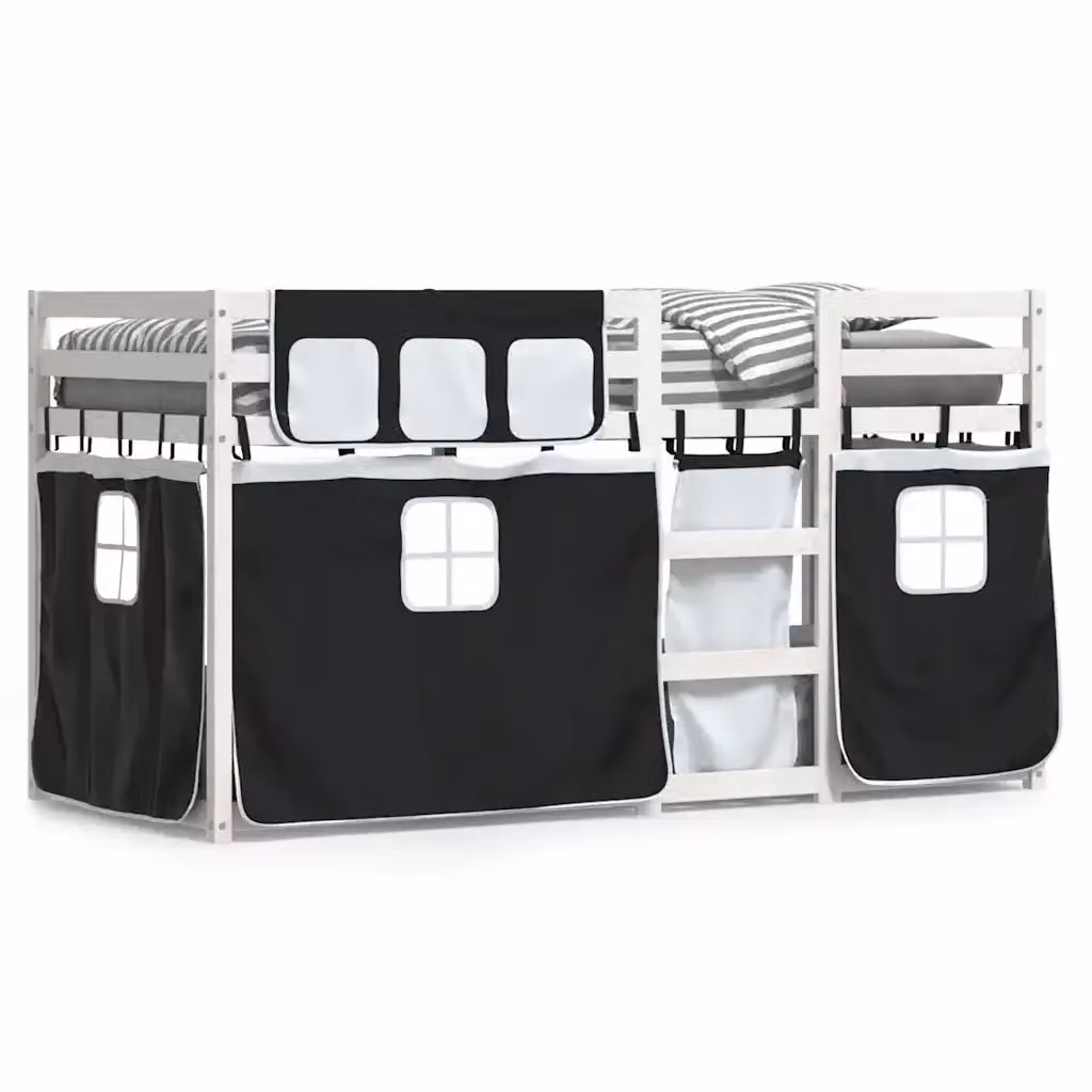 Letto a Castello vidaXL in Legno di Pino per Bambini, Bianco e Nero, L/P/H: 200 x 80 x 151 cm – 2