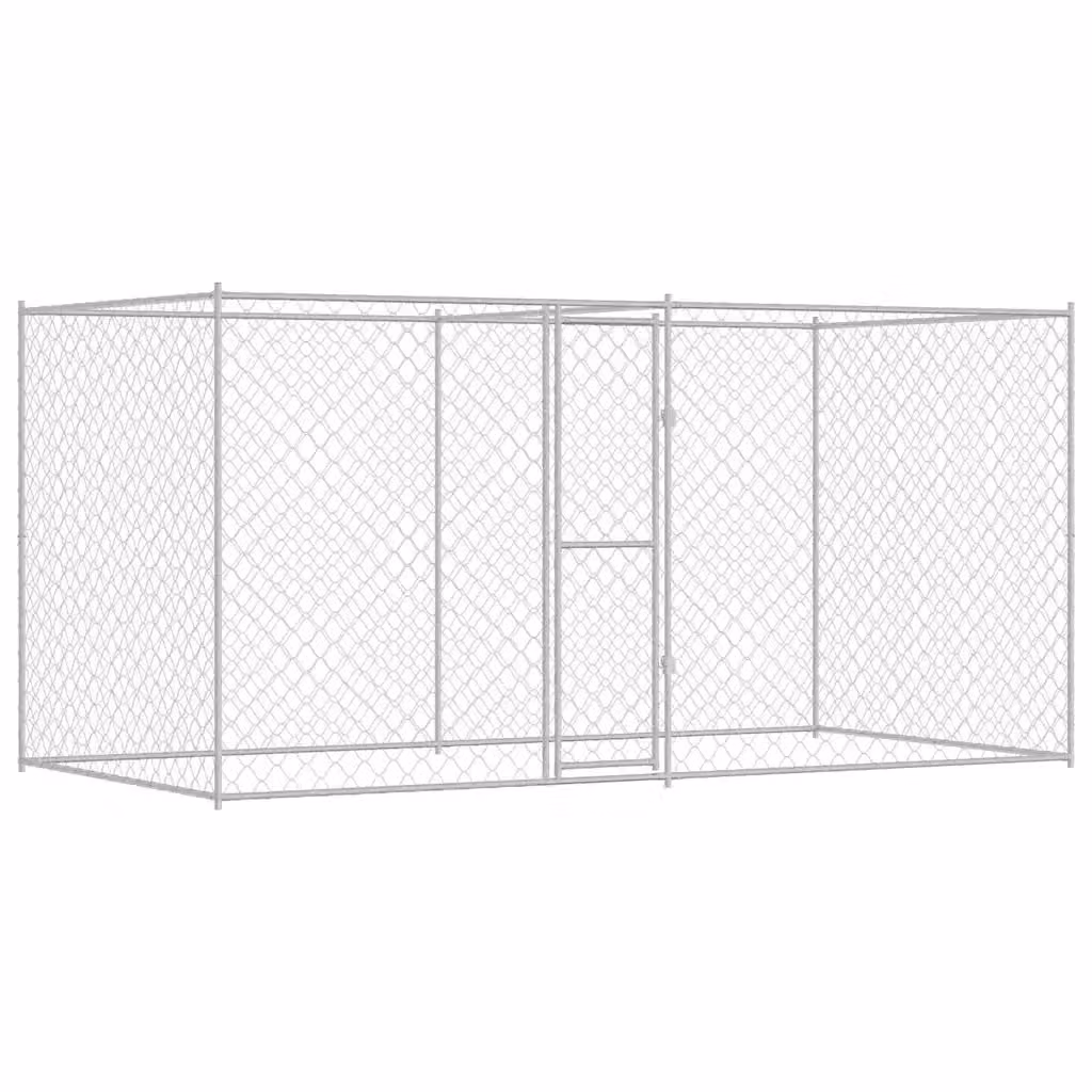 Gabbia per cani vidaXL in acciaio zincato argento, resistente alle intemperie, L 400 x P 200 x H 200 cm – 2