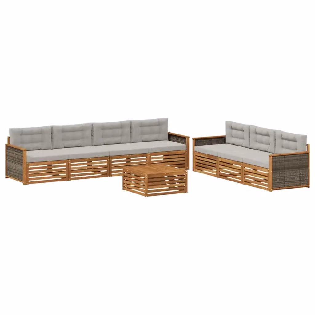 Set di mobili da esterno vidaXL composto da 8 pezzi con divani, tavolino da caffè e cuscini in legno di acacia color beige e grigio – 2