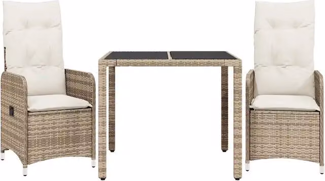 Set da Bistr¨° da Giardino 3 pz | Set Salotto da Giardino con Cuscini Beige in Polyrattan
