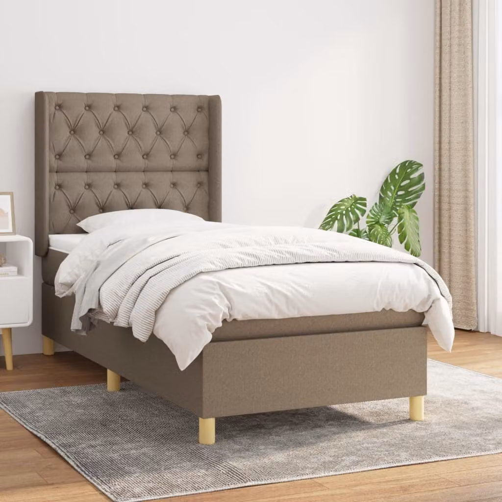 The Living Store Letto a molle con materasso Taupe 80x200 cm in tessuto