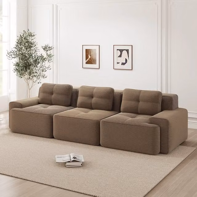 Divano modulare Cloud - Zephmum - 3 posti, tessuto velluto cordoncino, colore marrone
