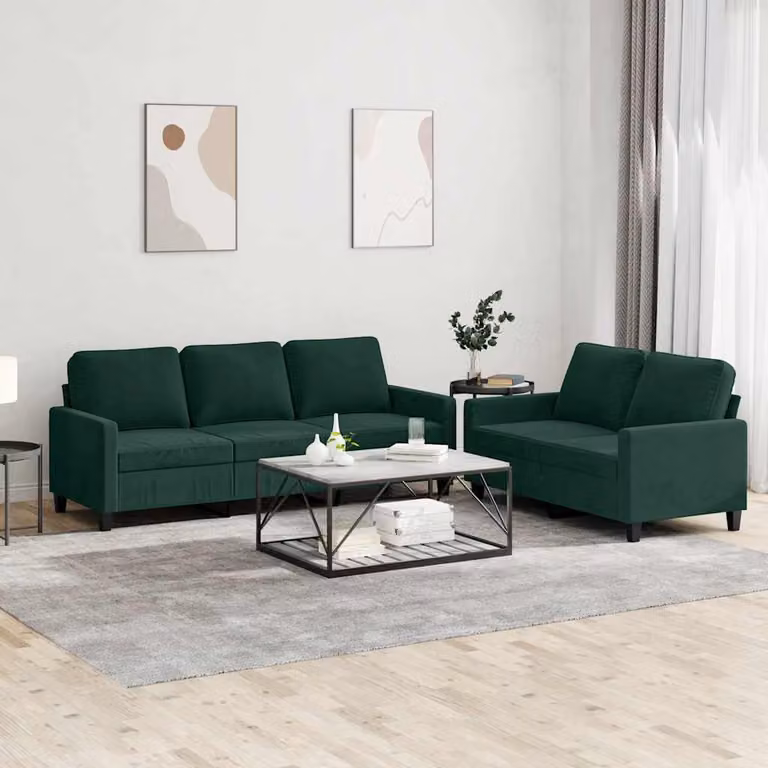 Set di divani 2 pz vidaXL in velluto verde con cuscini per soggiorno