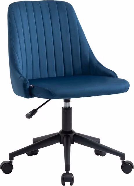 Sedia da Ufficio Ergonomica Minimal in Velluto Blu con Ruote e Rotazione a 360 Gradi L/P/H: 50 x 58 x 77-87 cm