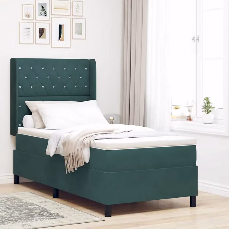 Letto a molle con materasso vidaXL in velluto verde con illuminazione sottostante e porta USB, L/P: 90 x 190 cm