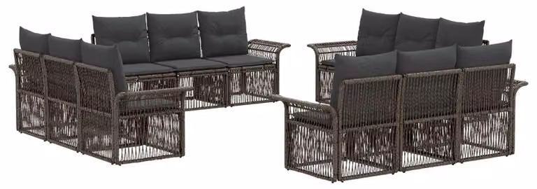 Set di divani da giardino, 12 pezzi, colore grigio, in rattan sintetico