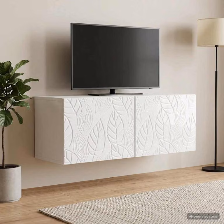 vidaXL Mobile Porta TV da Muro Bianco Lucido con Effetto Legno Vintage L: 98 cm, P: 31 cm, H: 30 cm
