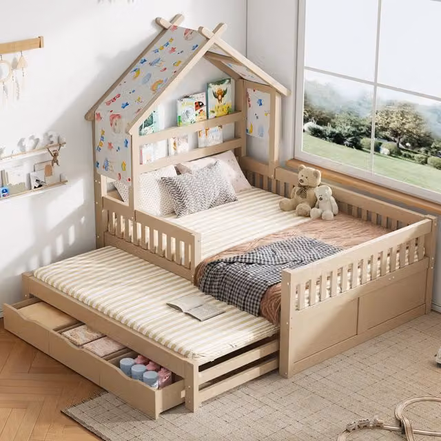 Letto a Soppalco con Cassetti e Sbarre ¨C MINIMAL ¨C Legno 140x200 Crema