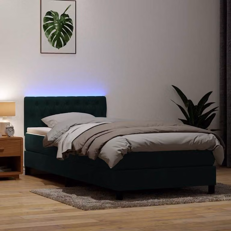 Letto a Molle Ibrido con Materasso e LED vidaXL in Velluto Verde Scuro L: 80 cm, P: 223 cm