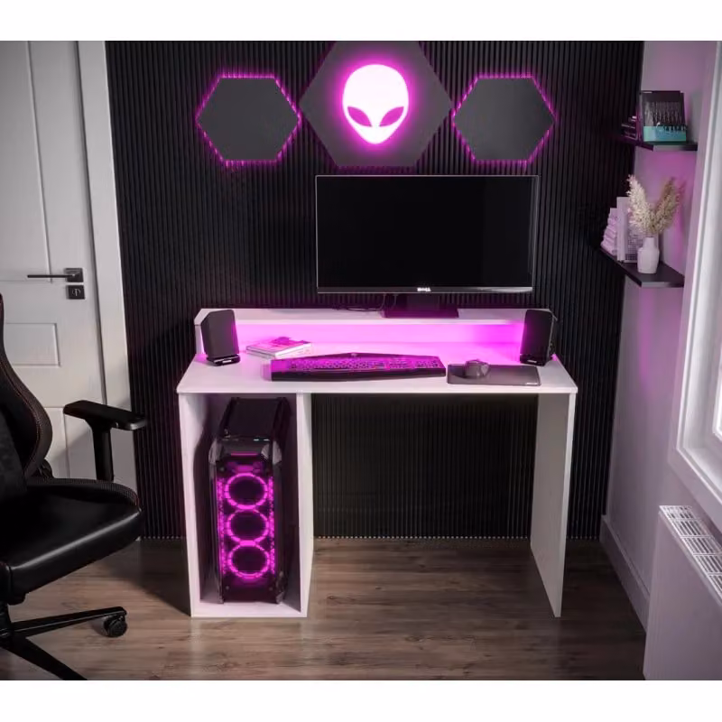 Scrivania per computer LAMAR 2 con illuminazione a LED - bianca