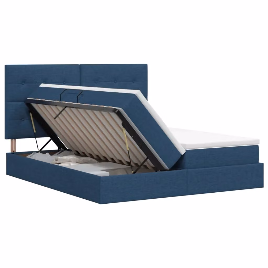 Letto con contenitore moderno vidaXL in tessuto blu con testiera L/P/H: 200 x 200 x 140 cm – 2
