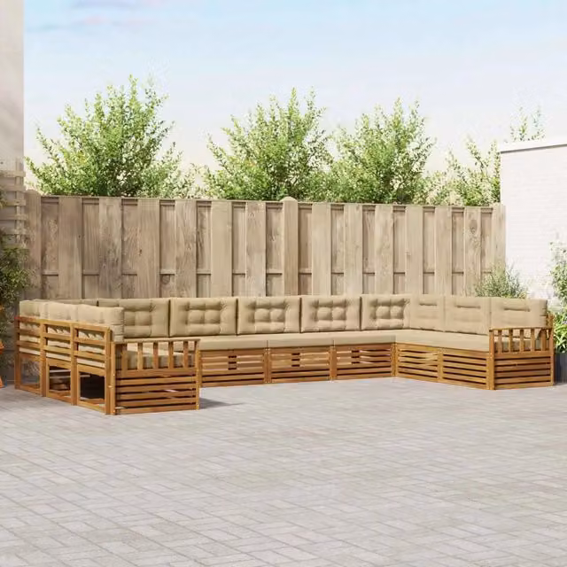Set di divani da giardino a L vidaXL in legno di acacia massello con cuscini beige – 1