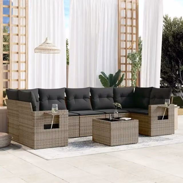 Set Divano da Giardino 8 pz con Cuscini Grigio in Polyrattan 3252277