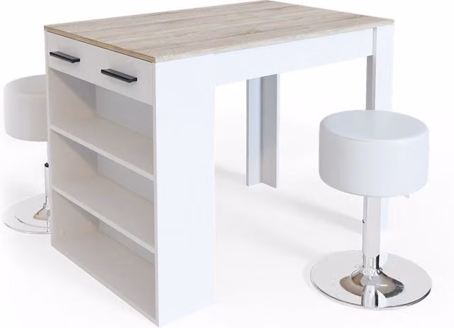 Set tavolo da pranzo Repose Sonoma/Bianco 67 x 100 cm con 2 sgabelli Vicco