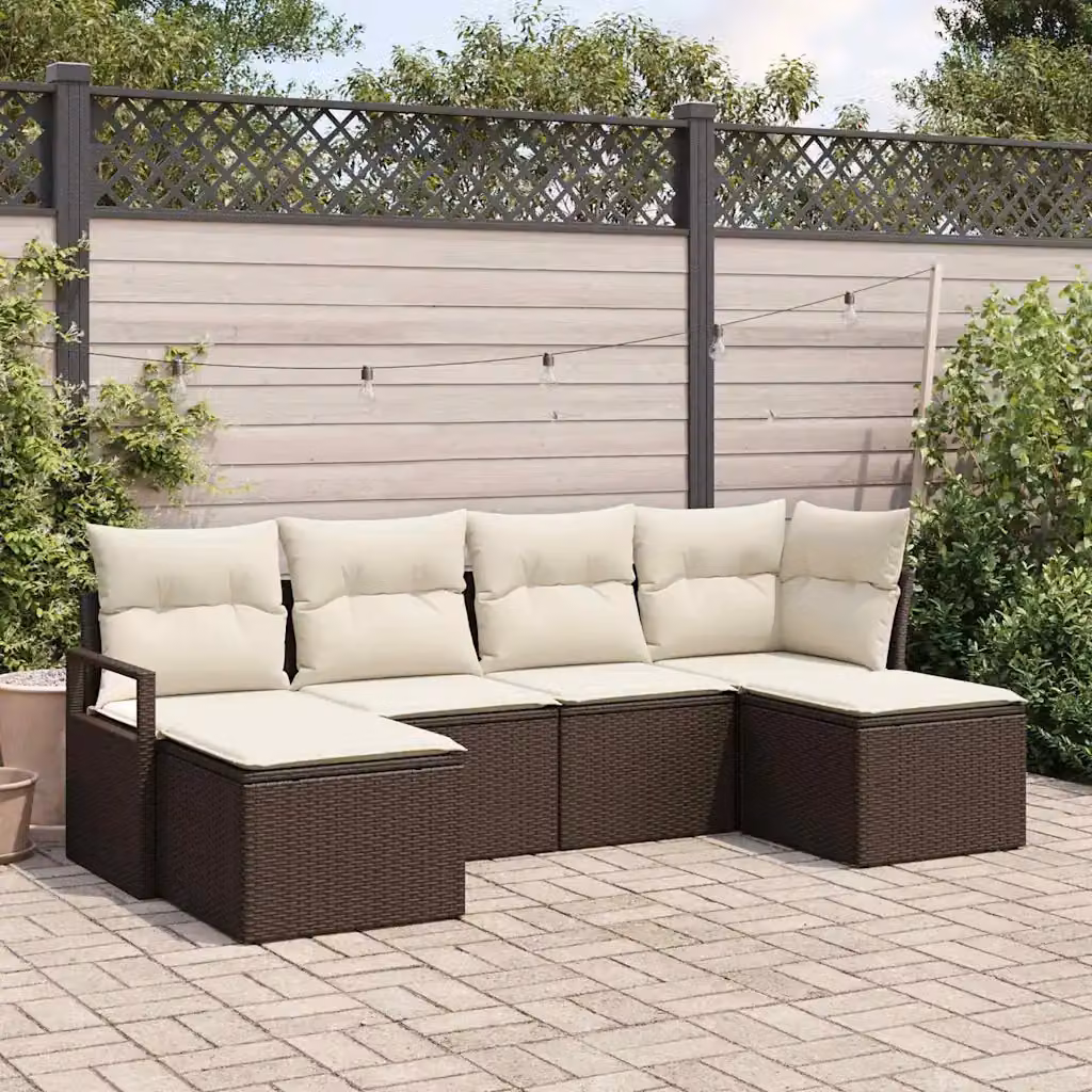 Set di divani da giardino vidaXL a forma di L composto da 6 pezzi in rattan con cuscini, colore marrone e beige – 1