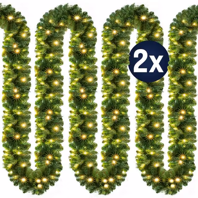 Set di 2 Ghirlande Natalizie Casaria con 100 LED Warm White, Lunghezza: 5 m, Colore Verde, per Interni ed Esterni IP44