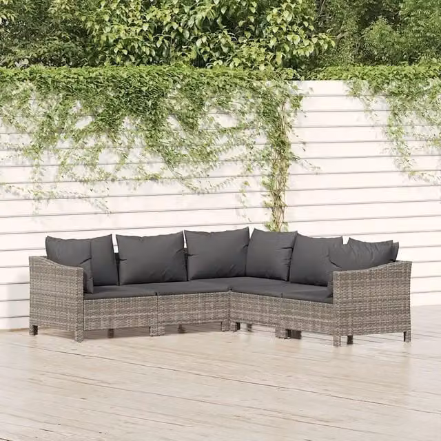 Set Divani da Giardino 5 pz con Cuscini in Polyrattan Grigio 3187279