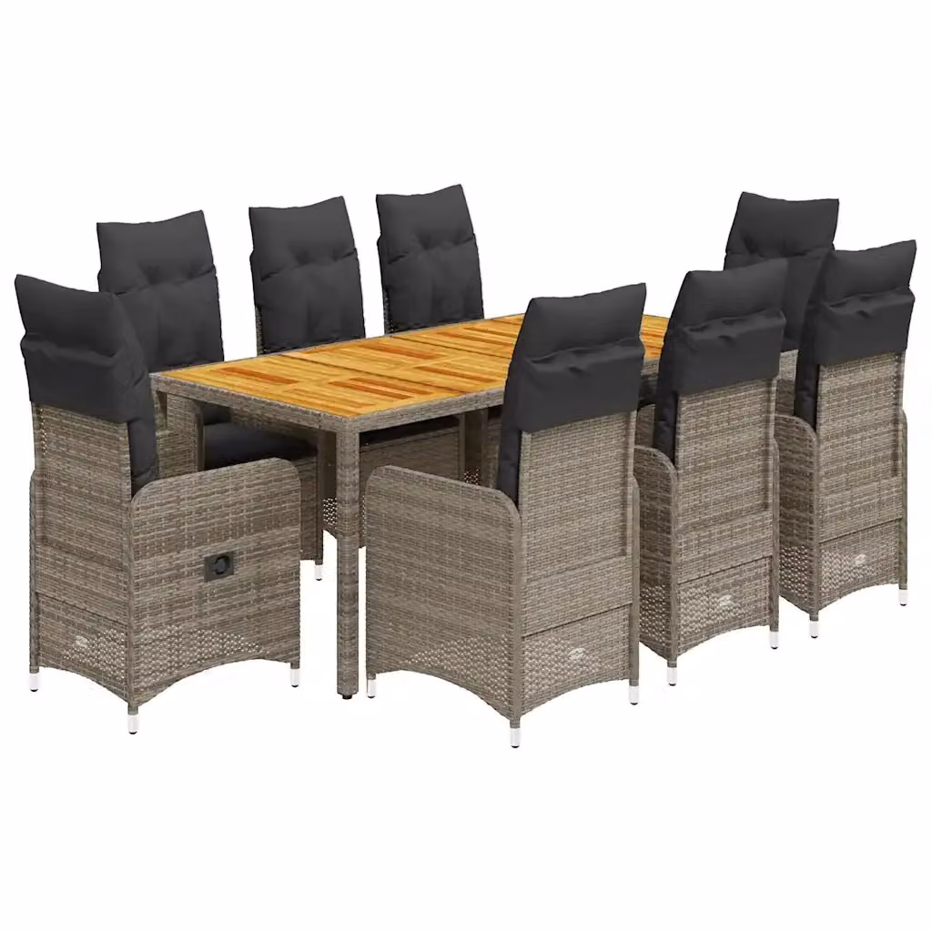 Set Bistrò da Giardino vidaXL 9 pz in Polyrattan e Legno di Acacia Grigio – 2