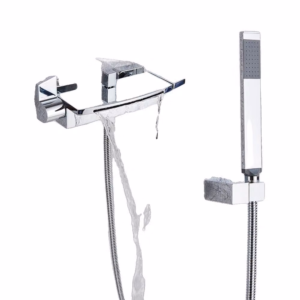 Miscelatore per doccia a cascata, funzionamento a due maniglie, struttura in ottone resistente, Cromo - Cromo