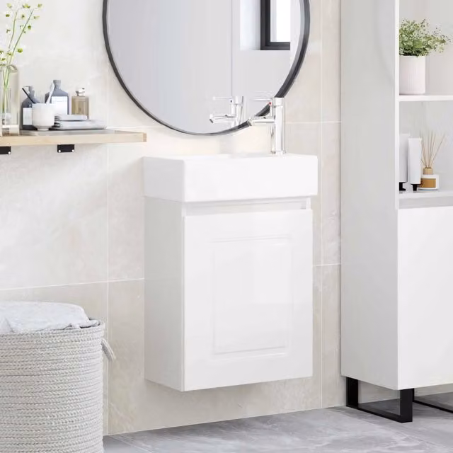 Mobile bagno moderno vidaXL Bianco Lucido con ante a battente, L/P/H: 45,5 x 22,5 x 84 cm