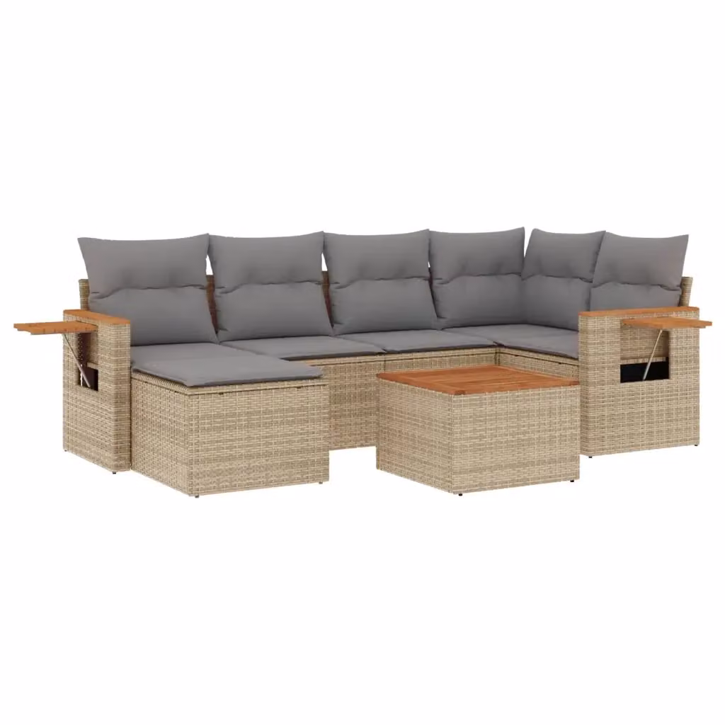 Set di divani da giardino vidaXL in polyrattan beige con cuscini e tavolino da esterno a forma di L – 2