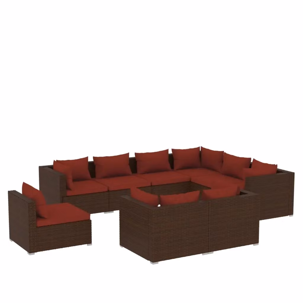 Set di Divani da Giardino a L vidaXL in Polyrattan Marrone con Cuscini e Coperture Rimovibili – 2