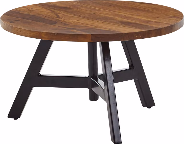 Tavolino 60x60x35 cm in legno massiccio di sheesham / metallo tavolino rotondo | Wohnling