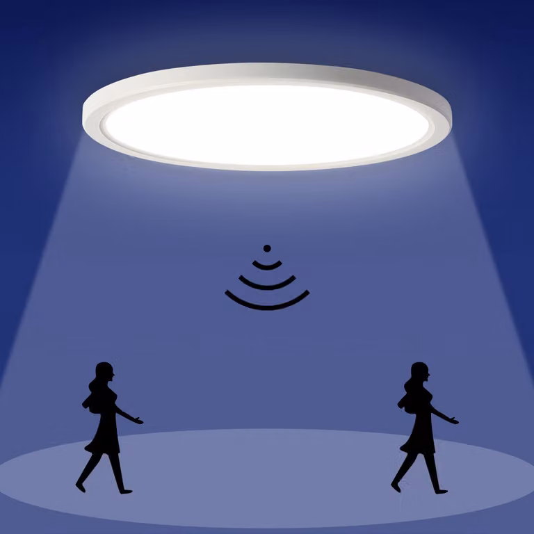Plafoniera a LED con sensore di movimento, 18W, 1800 lumen, grado di protezione IP44, colore bianco, diametro 22 cm