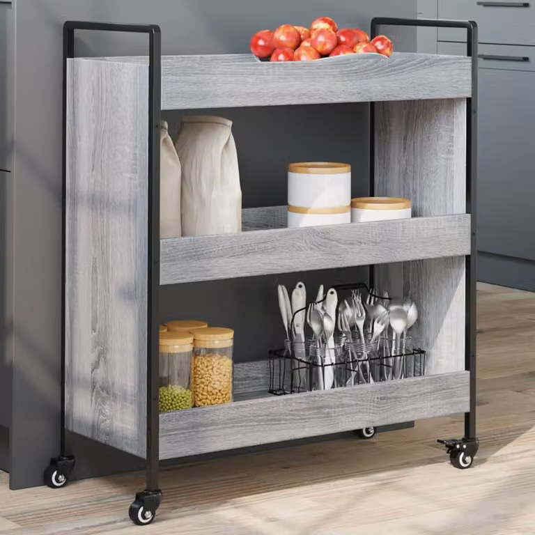 Carrello da cucina moderno vidaXL in legno e metallo grigio L 70 cm, P 30 cm, H 82 cm