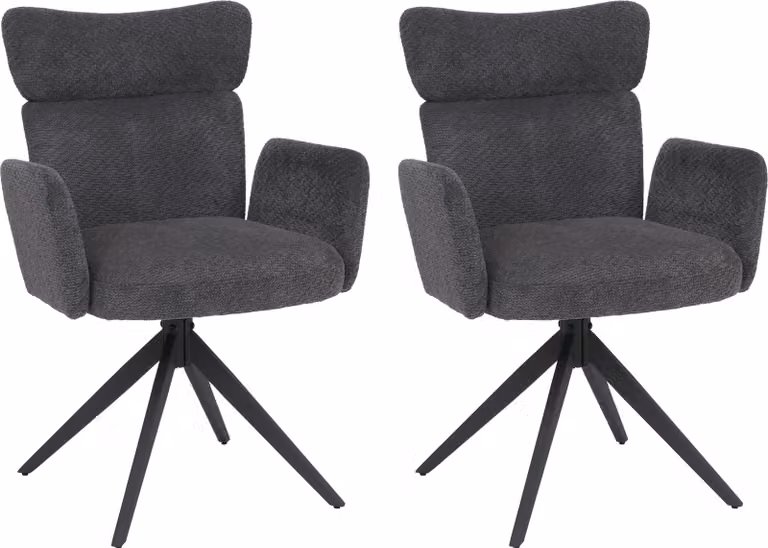 Set di 2 sedie da pranzo modello HWC-N11, sedia girevole con meccanismo di ritorno automatico, rivestita in tessuto bouclé (350g/m²), colore grigio scuro, gambe grigie scure