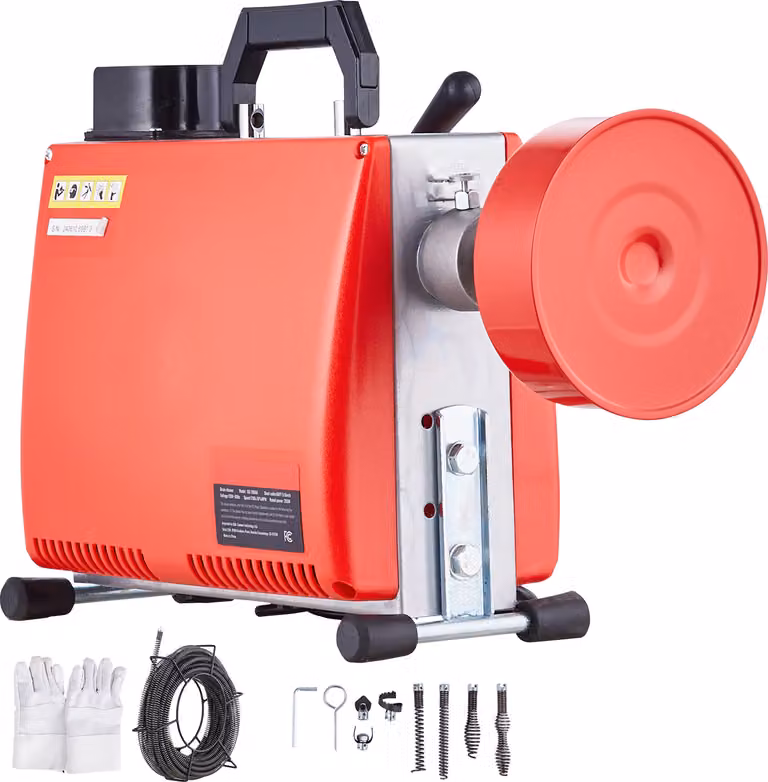 SucceBuy 66 FT x 5/8 pollici macchina per la pulizia dei tubi, 250 W spirale elettrica per la pulizia dei tubi con alimentazione manuale šC con 7 frese, 2 cavi d'acciaio e controllo CW/CCW