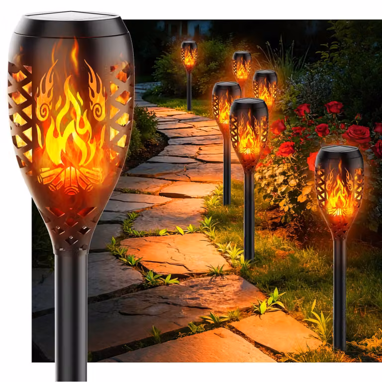 Set di 6 lampade da giardino solari, design a focolare, grado di protezione IP44, luce bianco caldo