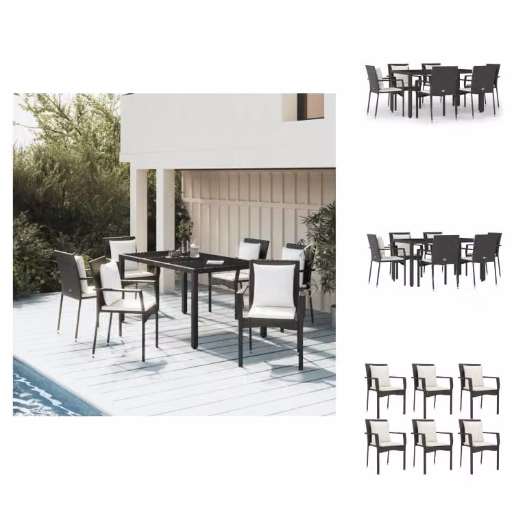 vidaXL set da pranzo da giardino 7 pezzi con cuscini in poly rattan nero - Set di mobili da giardino