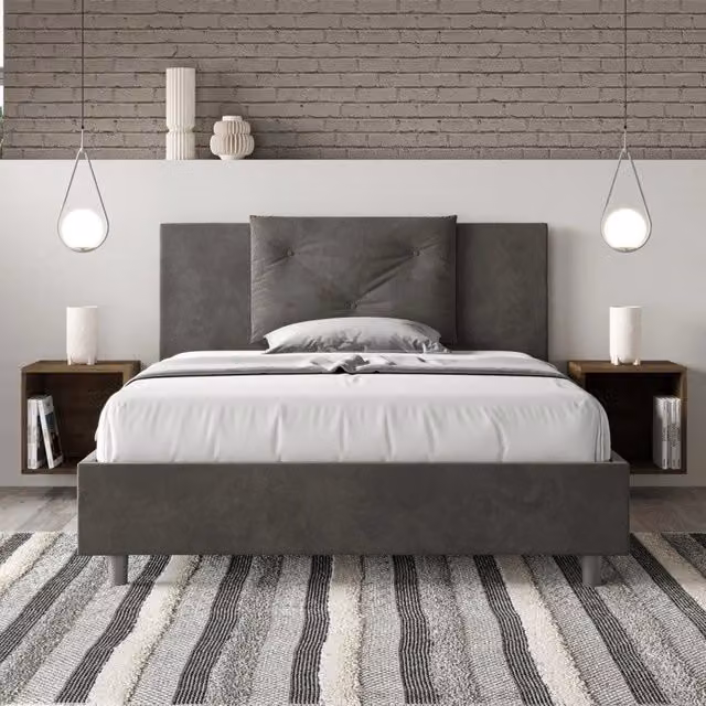 Letto imbottito Appia Ityhome in microfibra grigia con rete, L/P/H: 130 x 190 x 110 cm