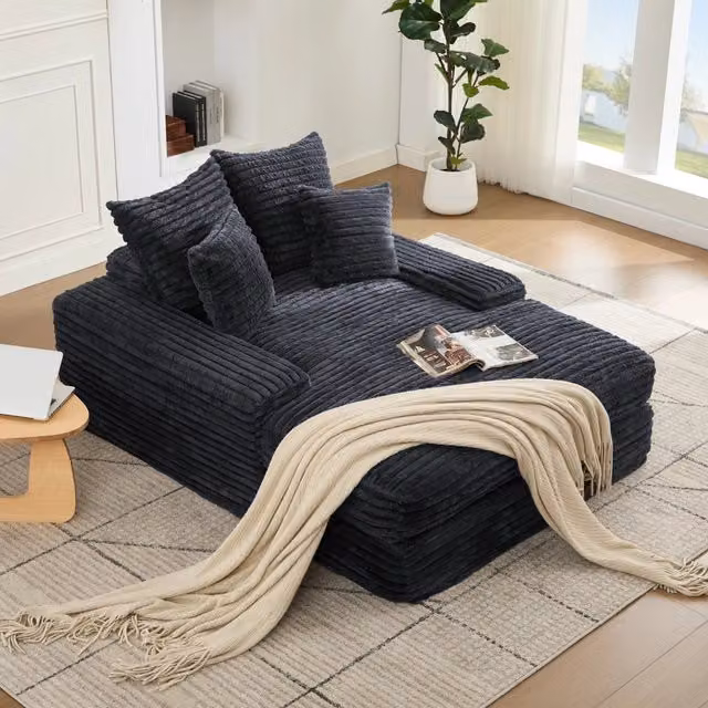 Divano Letto Slim con Cuscini ¨C MINIMAL ¨C Grigio, Tessuto Cord, Multifunzionale