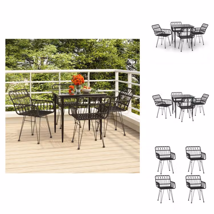 vidaXL Set da pranzo da giardino 5 pezzi in poly rattan nero - Set di mobili da giardino
