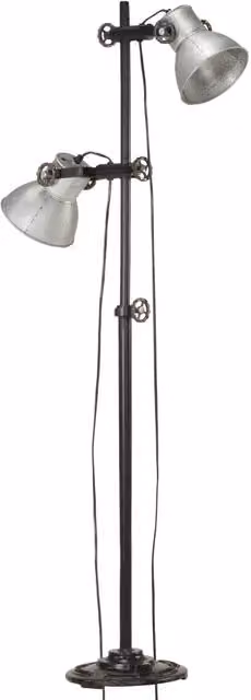 Lampada da Pavimento in Ghisa con 2 Paralumi a Cono Argento e Nero, Regolabile, E27, Altezza: 140 cm