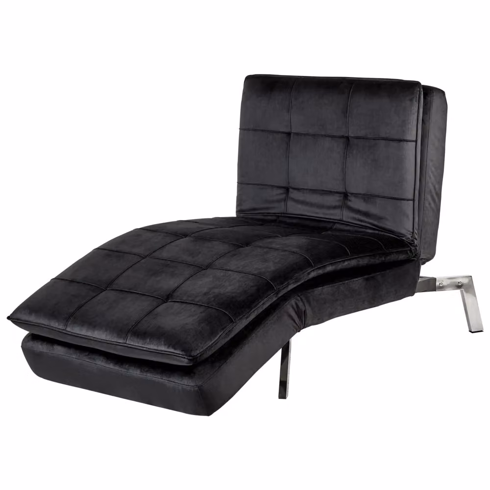 Chaise Longue BELIANI in Velluto Nero con Poggiapiedi Regolabile e Riposo Modulare L/P/H: 179 x 76 x 93 cm – 2
