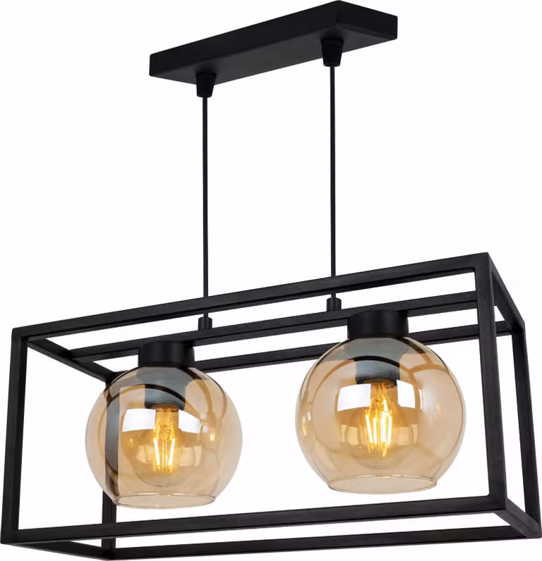Haga Cage lampada a sospensione - Lampada da soffitto per soggiorno, camera da letto e sala da pranzo - Lampada a sospensione in metallo e vetro - E27 - Miele - 2 luci