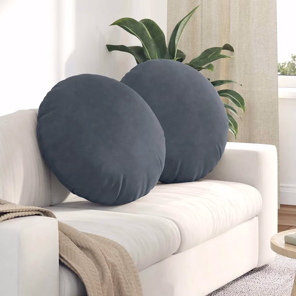 Set di 2 cuscini per seduta rotondi vidaXL in velluto grigio, Ø 40 cm, H 13 cm