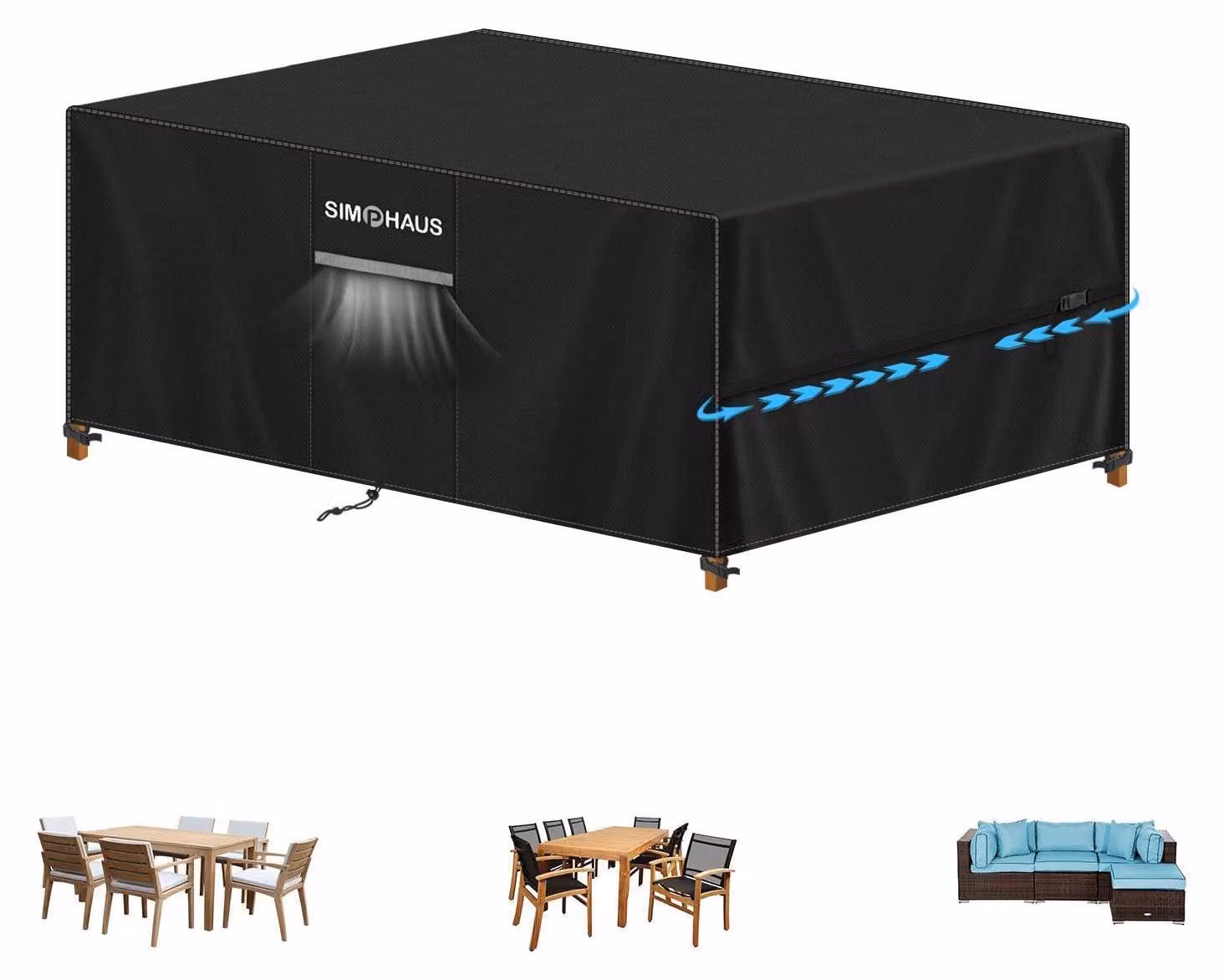 Copertura impermeabile per mobili da giardino, dimensioni 170x110x75 cm, tessuto Oxford 420D, colore nero