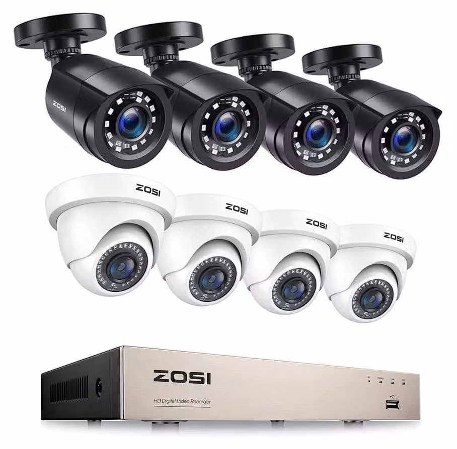 Sistema di videosorveglianza, kit di monitoraggio, risoluzione video 1080p, visione notturna a infrarossi, telecamera a sfera 4BK e telecamera a cupola 4WH, 1T