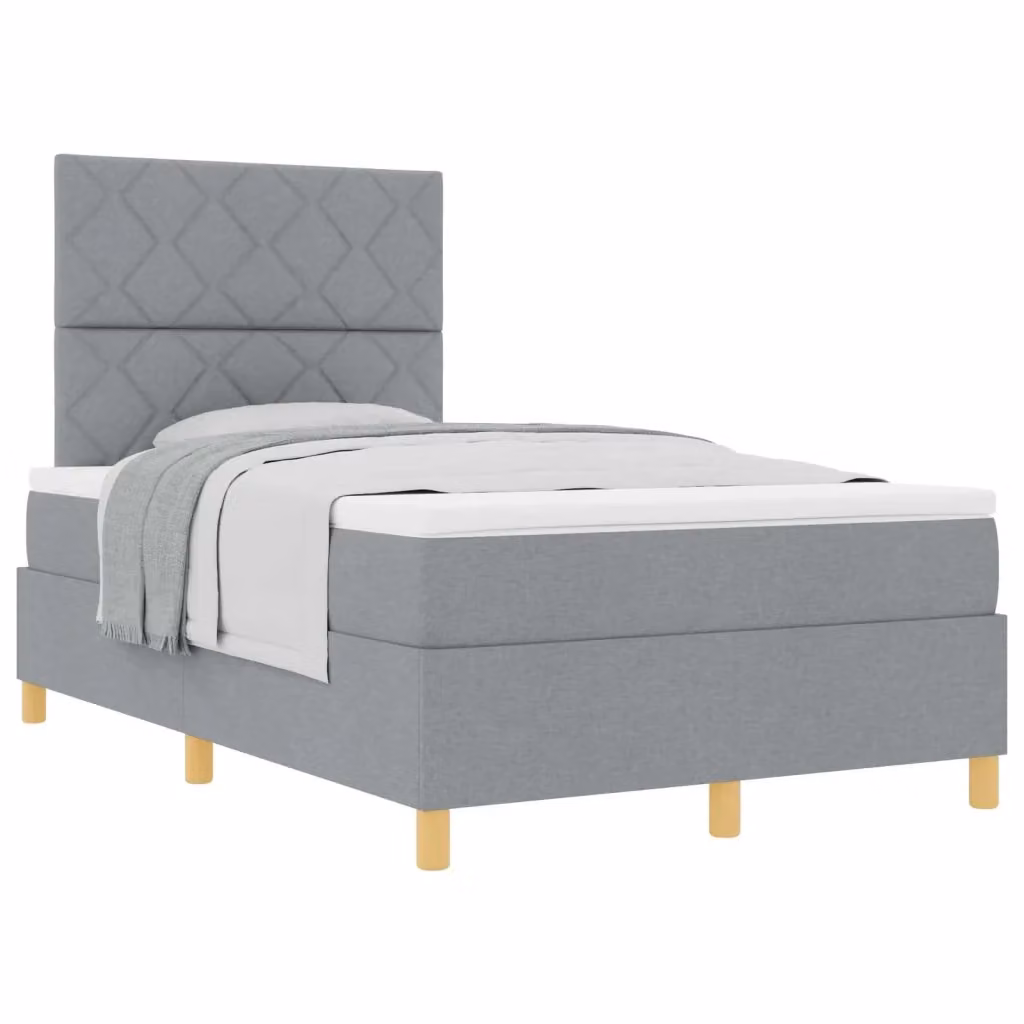 Letto a molle con testiera vidaXL in tessuto grigio con struttura in legno e MDF L/P/H: 200 x 120 x 28 cm – 2