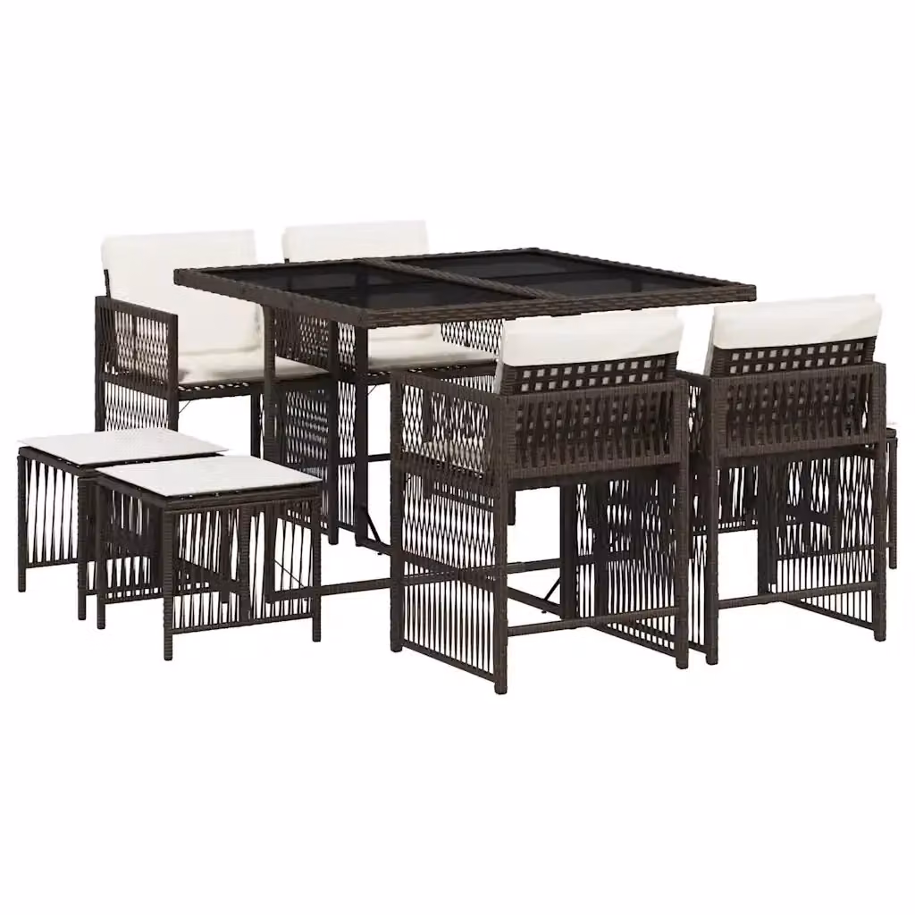 Set da Pranzo da Giardino vidaXL in Polyrattan Marrone e Bianco con 9 Pezzi e Cuscini – 2