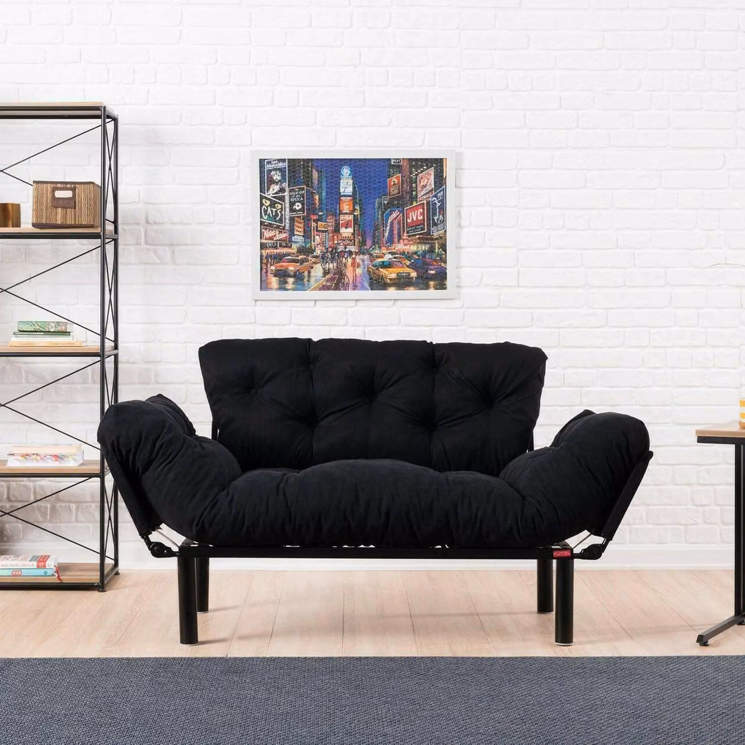 Guchol - Divano Letto 2 Posti, 155x70 cm Nero, Contenitore