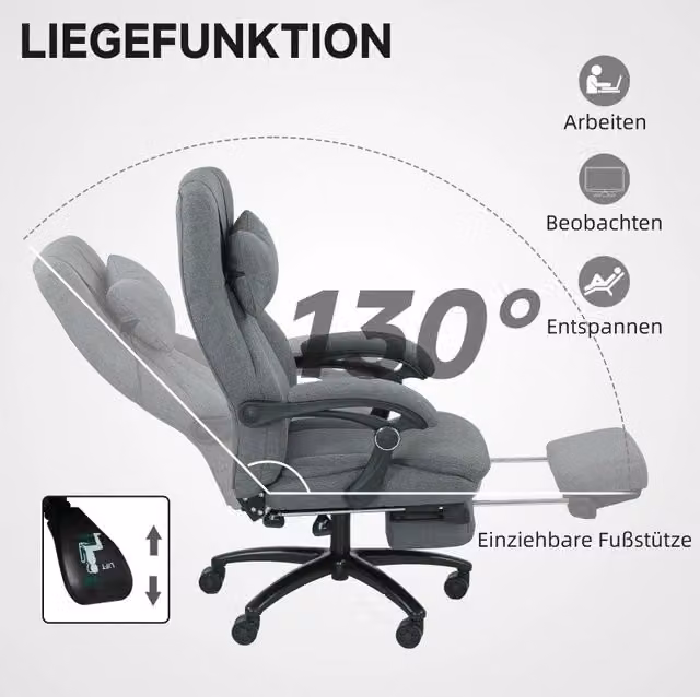 Sedia da Ufficio Ergonomica con Cuscino Massaggiante USB, Ruote Girevoli 360°, Grigio Scuro