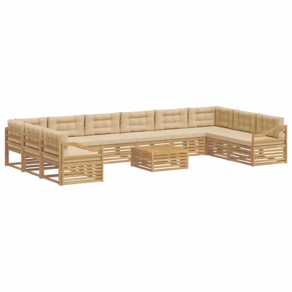 Set di divani da giardino a L vidaXL in legno di acacia marrone e beige con tavolo da caffè e cuscini inclusi – 2