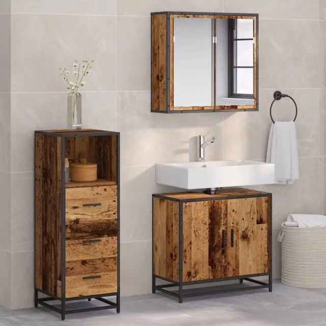 Set di mobili per il bagno 3 pz Legno vecchio 65 x 33 x 60 cm 3402432